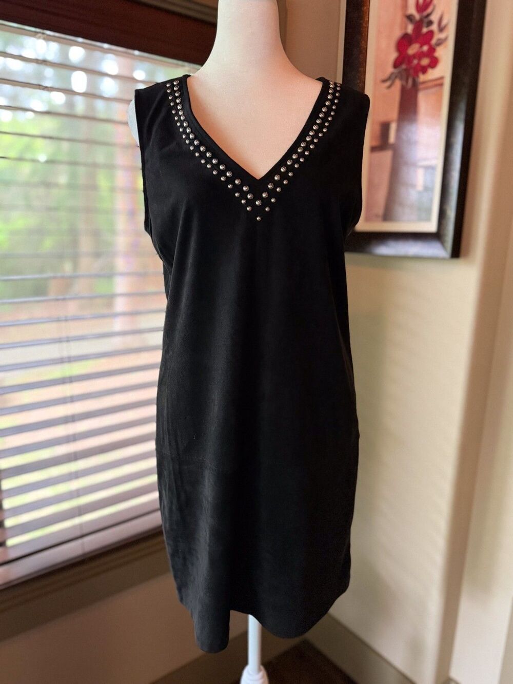 BB Dakota Black Stretch Faux Suede Studded Sheath Dress Medium